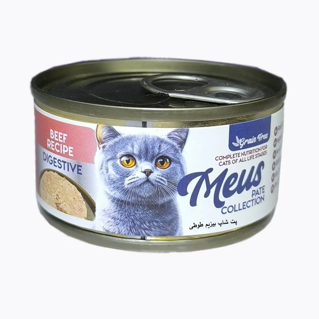 کنسرو گربه مئوس کمک به سلامت دستگاه گوارش طعم گوشت گاو